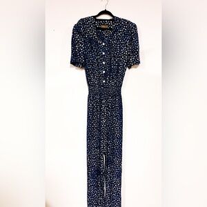 Vintage Virgo II Navy Nautical Print Jumpsuit | Elastic Waist